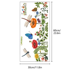 Detailed sheet of botanical wall stickers with colorful butterflies and flowers 60x30cm