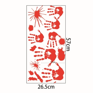 Detailed size specifications for Halloween blood handprint wall stickers with dimensions