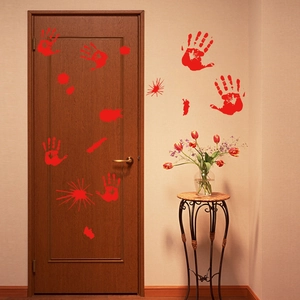 Halloween bloody handprint wall decals on door for spooky house party decorations