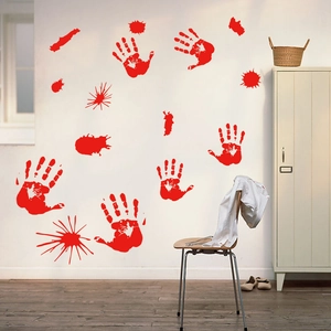 Halloween blood handprint wall decals set made of waterproof PVC for home party decor