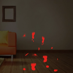 Spooky Halloween red bloody footprints and splatter stickers for wall and floor decor