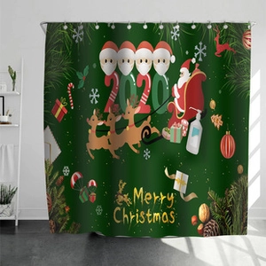Rideau de douche de Noël imperméable avec thème pandémie 2020 et motifs Père Noël