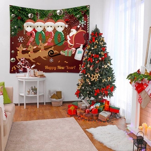 Tapisserie de Noël avec Père Noël dans un salon avec sapin et cheminée
