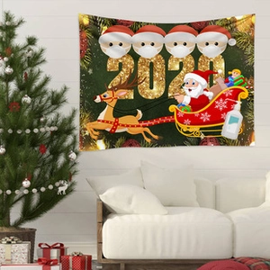 Tapisserie murale avec Père Noël 2020 et bonhomme de neige masqué pour décor de salon