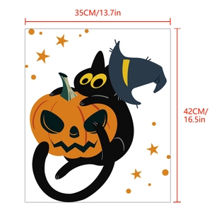 Detailed dimensions for Halloween cat and pumpkin wall sticker, 42cm height and 35cm width