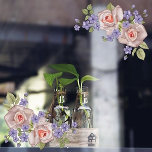 Close-up of dual glass hydroponic vases with hemp rope in a rustic wooden base