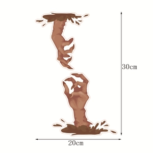 Detailed view of Halloween zombie hand wall decals measuring 30cm by 20cm size