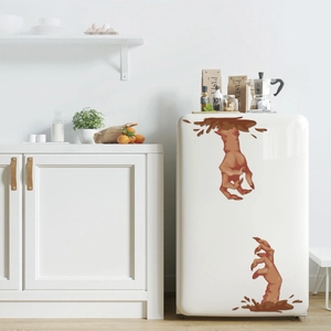 Detailed zombie hands wall stickers on white fridge for Halloween kitchen decor