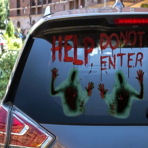 Halloween blood HELP and DO NOT ENTER car window decals with bloody handprint silhouettes