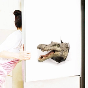 Detailed 3D dinosaur wall sticker with realistic texture breaking through white wall