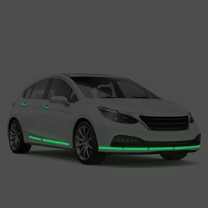 Glow-in-the-dark luminous tape applied to car door handles and bumpers in low light
