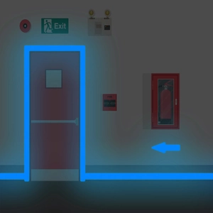 Glow in the dark blue luminous tape for safety exit and stairs warning signs