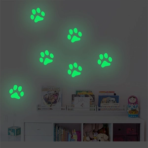 Adesivi murali fluorescenti zampe di animali verdi per cameretta bambini set da 6