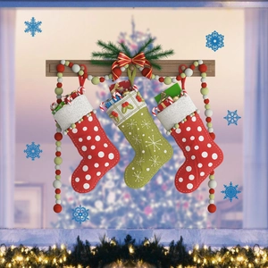 Stickers muraux chaussettes de Noël avec bas tricotés et perles de décoration