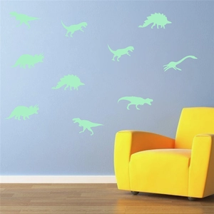 Stickers muraux dinosaures fluorescents avec T-Rex et Triceratops pour chambre d'enfant