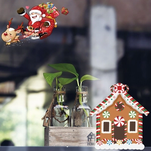 Detailed view of hydroponic glass bottles on a wooden HOME base with Christmas decals