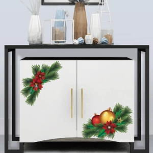 Christmas floral stickers with poinsettias and ornaments on white cabinet doors