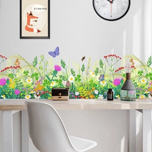 Detailed garden wall sticker with a cute fox, tea time text, butterflies and flowers