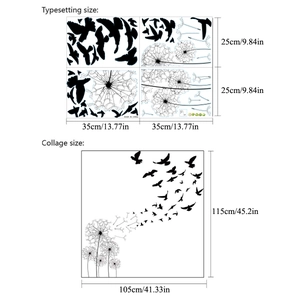 Modern dandelion and birds wall sticker set with 105x115cm DIY dimensions