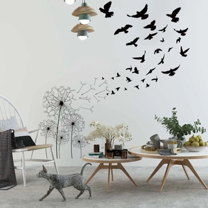 Black flying birds and dandelion wall decal for minimalist living room decoration