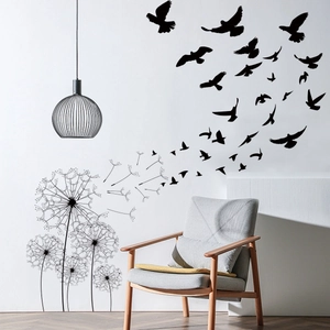 Creative black flying birds and dandelion wall decals for minimalist living room decor