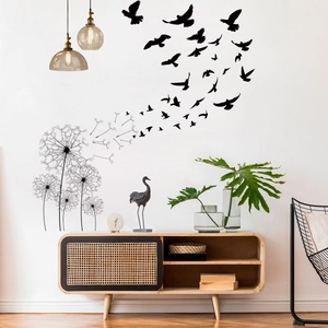 Creative flying birds and dandelion silhouette wall decal for living room decoration