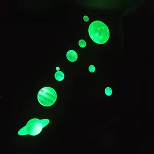 Luminous solar system wall stickers featuring glowing Saturn and Jupiter in the dark