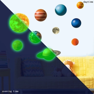 Luminous solar system planet wall stickers showing daytime and evening glow effect