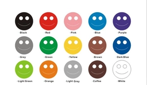 Detailed grid of fifteen colorful DIY heart stickers with corresponding English color labels