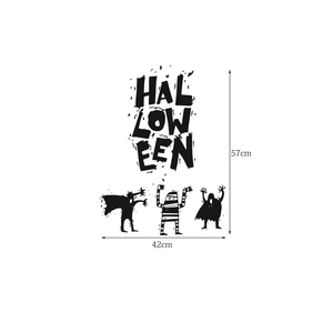 Adesivo murale nero Halloween con ragni e indicazione delle dimensioni 42cm per 57cm