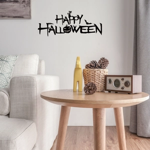 Adesivi murali neri Happy Halloween con pipistrelli e zucche per decorazioni casa