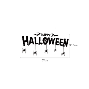 Dettaglio adesivo da parete Happy Halloween con ragni e pipistrelli, misura 57x30,5cm