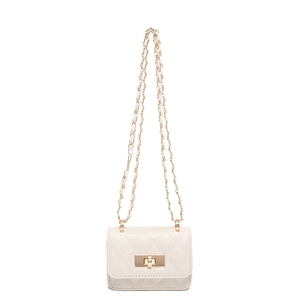 Elegante cremefarbene Stepp-Minibag mit goldenem Drehverschluss und Kettenriemen