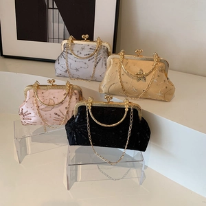Borsa da Sera Vintage con Ricamo Luna e Stelle in Paillettes con Manico in Metallo e Catena Lusso Donna Borsa a Tracolla