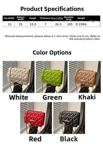 Tableau des tailles et dimensions du sac à bandoulière matelassé en PU pour femmes