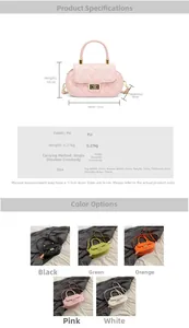 Detailed size specifications and color variants for the PU leather quilted shoulder bag