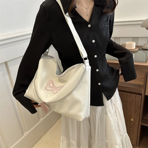 Sac fourre-tout blanc avec broderie papillon rose et pendentif cœur pour femme