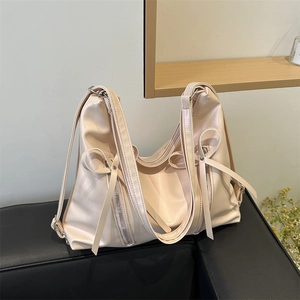 Borsa a Spalla da Donna alla Moda in Pelle PU Con Decorazione a Fiocco Doppia Cerniera Borsa Tote Hobo di Grande Capacità per Uso Quotidiano