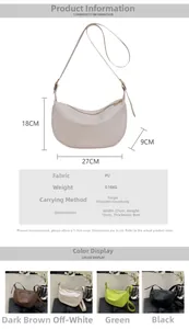 Detailed size chart and specifications for the minimalist PU leather dumpling bag