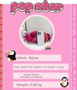 Sac banane rose pour enfants avec sangle réglable et détail de pompon 24x11,5x7cm