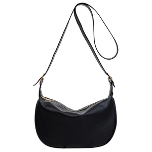 Minimalist black PU leather hobo crossbody bag with gold hardware and adjustable strap