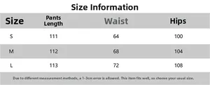 Tableau des tailles détaillé pour pantalons larges femmes montrant longueur et hanches