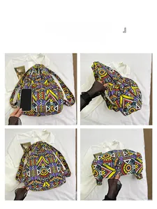 Detail view of ethnic geometric print canvas drawstring bag from multiple angles