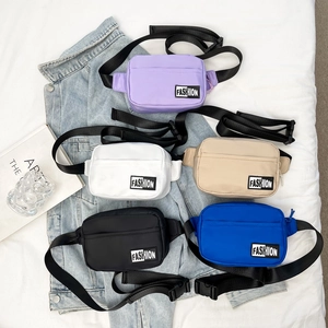 Women Small Nylon Crossbody Bag Fashion Letter Patch Waterproof Waist Pack Adjustable Strap Casual Daily Phone Shoulder Bag