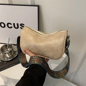 Sac À Bandoulière Femme Cuir PU Vintage Ethnique Large Sangle Imprimée Fermeture Éclair Sac Boston Souple Élégant