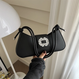 Sac Sous le Bras Élégant en Cuir PU pour Femmes Avec Boucle Carrée en Strass Sac à Épaule Baguette Mode Pour Mariage