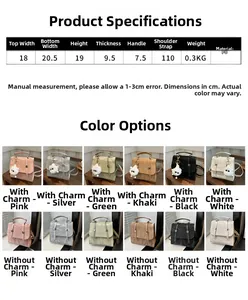 Size chart for chic PU leather backpack showing dimensions and multiple color options