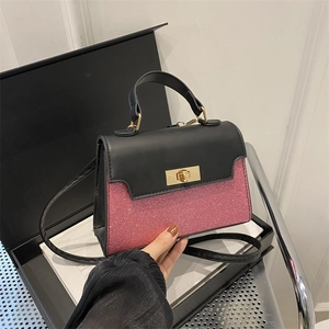 Fashion Contrast Color Glitter PU Leather Mini Square Bag For Women Luxury Handbag Shoulder Crossbody Bag With Metallic Lock