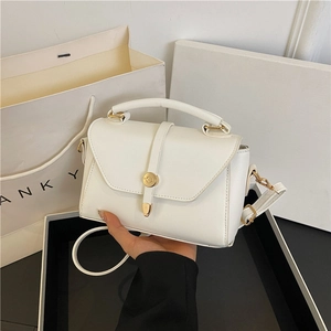 Women Small Shoulder Bag PU Leather Flap Crossbody Minimalist Fashion Handbag With Top Handle Gold Buckle