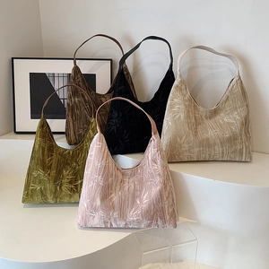 Bamboo leaf pattern pleated underarm shoulder bags in olive, pink, and neutral tones